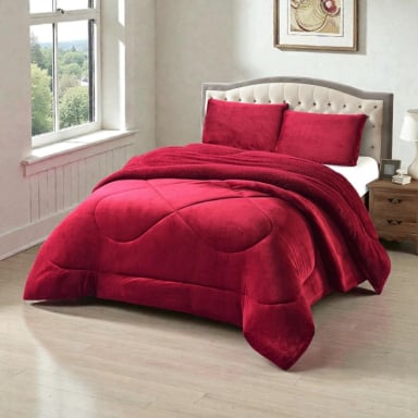 PLUMON PLUSH LISO CON CHIPORRO 2 PLAZAS + 2 FUNDAS ALMOHADA TAMAÑO 2 PLAZAS BURDEO  TF - 1