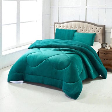 PLUMON PLUSH LISO CON CHIPORRO 2 PLAZAS + 2 FUNDAS ALMOHADA TAMAÑO 2 PLAZAS VERDE TF - 1