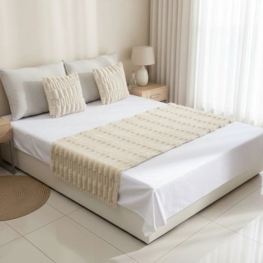 JUEGO DE PIECERA TEXTURIZADA MEDIDA 70X210CM PIE DE CAMA BEIGE - 1
