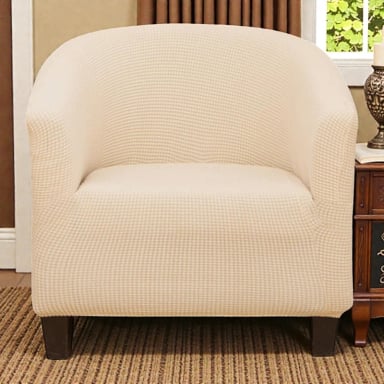 FUNDA DE POLTRONA ELASTICADA CUADRILLE TEXTURIZADA COLOR BEIGE - 1