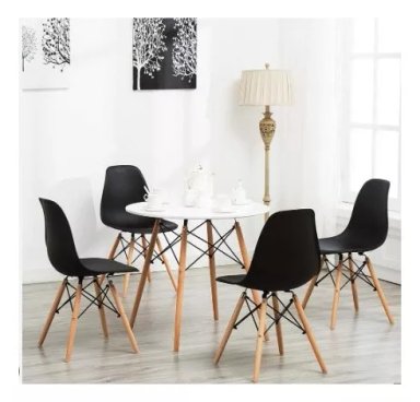 JUEGO DE COMEDOR EAMES ROUND 4P NEGRO - 1