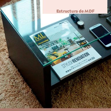 MESA DE CENTRO MODERNA MADERA WALNUT WOOD VIDRIO - 6