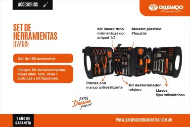 SET DE HERRAMIENTAS MANUALES 189 PZAS DAEWOO + MALETIN DW189 - 3