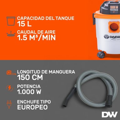 ASPIRADORA DAEWOO TACHO POLVO Y AGUA 1000W DAVC90-15L - 4
