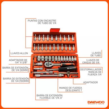 SET DE HERRAMIENTAS DADOS/PUNTAS DAEWOO DAHTS046-D 46 PIEZAS - 2