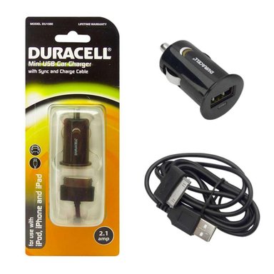 CARGADOR GEN CELULAR DURACELL USB PARA AUTO ENCENDEDOR AUTO+CABLE IP4 ORIGINAL - 2