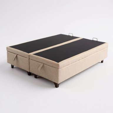 BASE CAMA BAUL KING DIVIDIDA (BEIGE) / PATAS DE MADERA 11 CM / CON REFUERZO - 1