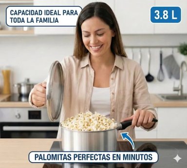 OLLA PARA CABRITAS PALOMITAS 3.8 LITROS PANELUX ALUMINIO POP CORN PLATEADO - 2