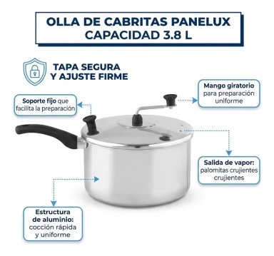 OLLA PARA CABRITAS PALOMITAS 3.8 LITROS PANELUX ALUMINIO POP CORN PLATEADO - 4