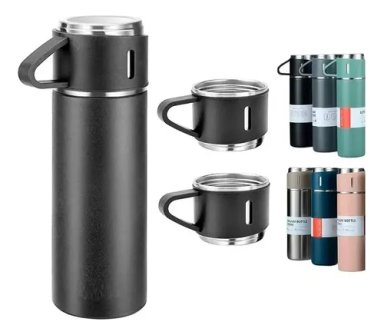 SET TERMO VASO TÉRMICO ACERO INOX 500ML + 3 TAZAS TAPA X L - 1