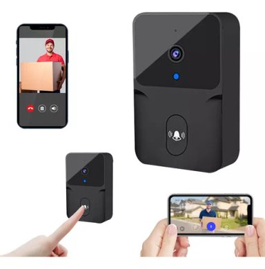 TIMBRE INALÁMBRICO EXTERIOR WIFI CÁMARA 1080P CASA SEGURIDAD COLOR NEGRO - 1