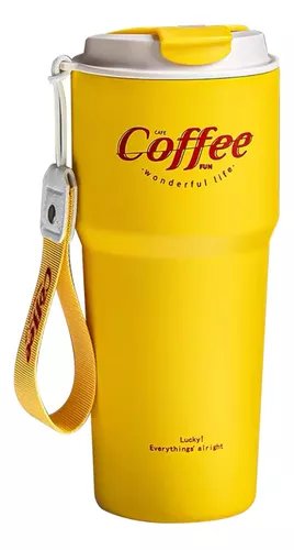 TERMO PARA CAFE MUG VASO TERMICO 620ML SELLABLE INOXIDABLE COLOR AMARILLO - 1