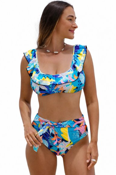 TRAJE BAÑO MUJER GLORIAHOON AZUL BIKINI SEXY CINTURA ALTA VUELOS Y LAZO - 1