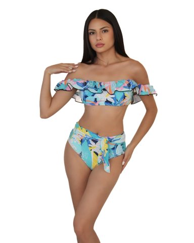 TRAJE BAÑO MUJER GLORIAHOON AZUL BIKINI SEXY CINTURA ALTA VUELOS Y LAZO - 9