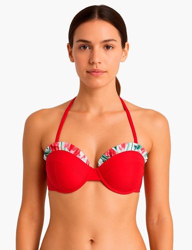 BIKINI MUJER SAMIA 7274 STRAPLESS CON VUELOS ROJO - 1