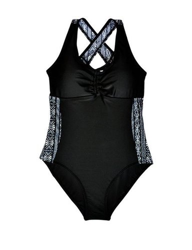 TRAJE DE BAÑO DEPORTIVO PARA BUSTO GRANDE ESTAMPADO NEGRO - 1