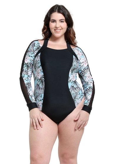 TRAJE DE BAÑO MUJER SAMIA 1300 DEPORTIVO MANGA LARGA ESTAMPADO - 1