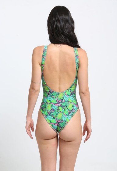 TRAJE DE BAÑO MUJER SAMIA REBAJADO DETALLE CIRCULAR ESTAMPADO VERDE - 3