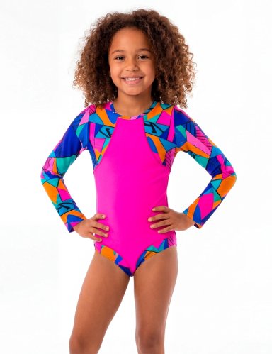 TRAJE BAÑO LICRA NIÑA SAMIA FUCSIA MANGA LARGA - 1