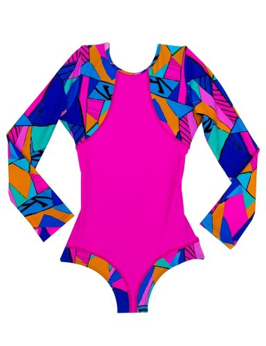 TRAJE BAÑO LICRA NIÑA SAMIA FUCSIA MANGA LARGA - 2