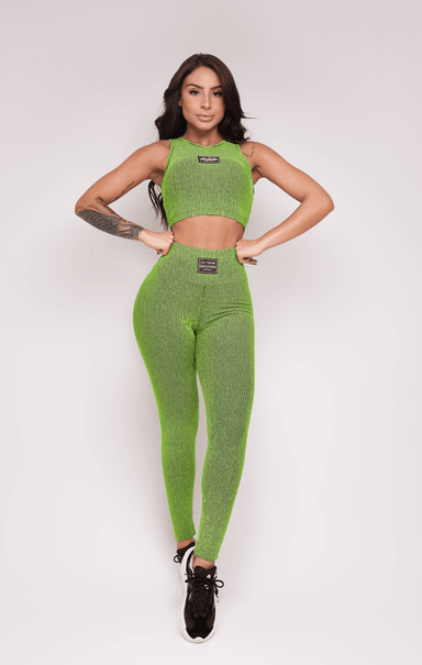CONJUNTO DEPORTIVO MUJER LETSGYM VERDE CLARO 3D RIB - 1