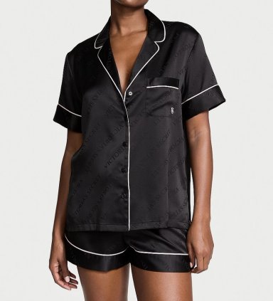 SET PIJAMA MUJER VICTORIA'S SECRET NEGRO SATINADO - 1