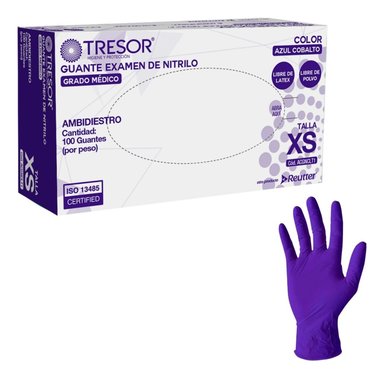 GUANTES DE NITRILO COLOR COBALTO SIN POLVO 100U VIOLETA OSCURO TAMAÑO M - 1