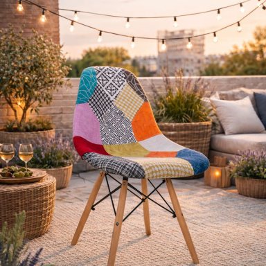 PACK X4 SILLAS WHITE MARKET PATCHWORK MODELO 2 MULTICOLOR EAMES - 2