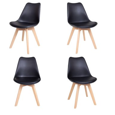 PACK X 4 SILLAS COMEDOR MODELO TULIP EN COLOR NEGRO ACOLCHADA - 1