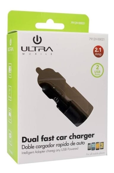 CARGADOR RAPIDO PARA AUTO 12V / 24V 2,1 AMPERES 2 USB METALICO ULTRA - 2
