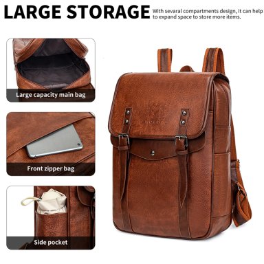 MOCHILA MOVAC SUPREME ELEGANTE DE CUERO PU IMPERMEABLE DE GRAN CAPACIDAD - 9