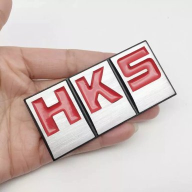 EMBLEMA PEGATINA ADHESIVO METÁLICO MODELO HKS LETRA ROJA - 2