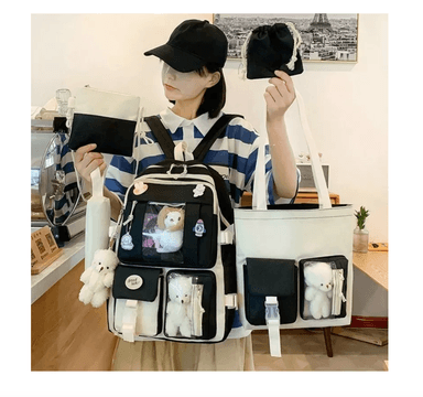 MOCHILA ESCOLAR VIAJE ESTILO COREANO 5 PIEZAS KIT - 2