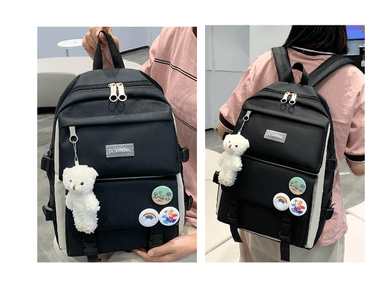 MOCHILA ESCOLAR VIAJE ESTILO COREANO 5 PIEZAS KIT - 3