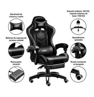 SILLA RIQUI NEGRO GAMER VIDITA ERGONÓMICA NEGRA CON TAPIZADO DE POLIURETANO - 4