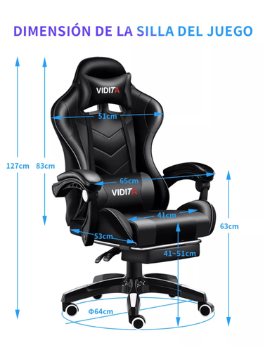 SILLA RIQUI NEGRO GAMER VIDITA ERGONÓMICA NEGRA CON TAPIZADO DE POLIURETANO - 6