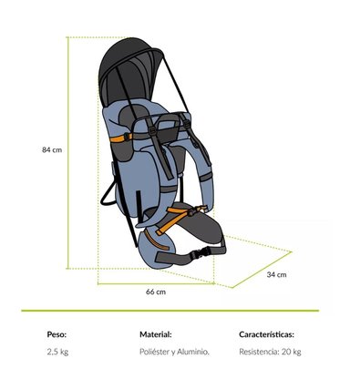 MOCHILA RIQUI PORTABEBÉ + TECHO INCLUIDO TREKKING ATAKAMA OUTDOOR CELESTE - 3