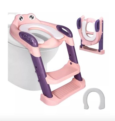 ASIENTO RIQUI ENTRENADOR BAÑO CON ESCALERA Y AGARRADERA NIÑOS MORADO ENTRENADOR BAÑO ROSA - 1