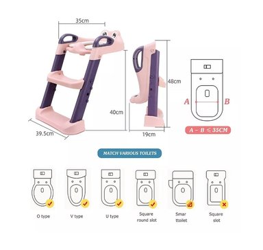 ASIENTO RIQUI ENTRENADOR BAÑO CON ESCALERA Y AGARRADERA NIÑOS MORADO ENTRENADOR BAÑO ROSA - 6
