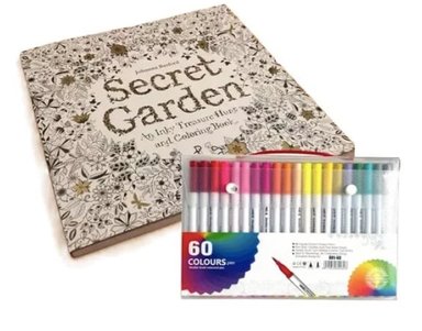 LIBRO PARA COLOREAR MANDALA CON MALETA 120 LÁPICES DOBLE PUNTA - 1