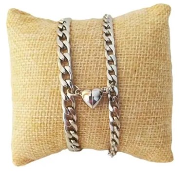 PULSERAS PARA PAREJAS CON CORAZON MAGNE TICO DE ACERO - 1