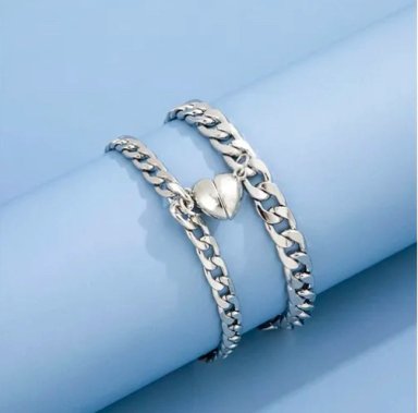 PULSERAS PARA PAREJAS CON CORAZON MAGNE TICO DE ACERO - 3