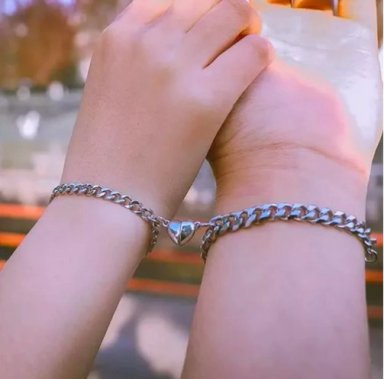 PULSERAS PARA PAREJAS CON CORAZON MAGNE TICO DE ACERO - 6