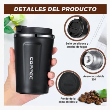 TERMO PARA CAFE VASO TE RMICO PORTATIL 380ML NEGRO - 4