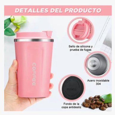 TERMO PARA CAFE VASO TE RMICO PORTATIL 380ML ROSADO - 4