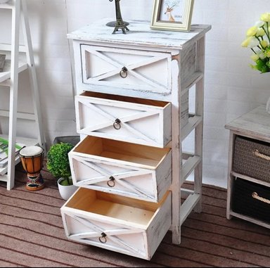 CAJONERA ROMANTICO MADERA 4 CAJONES BLANCO COMODA - 2