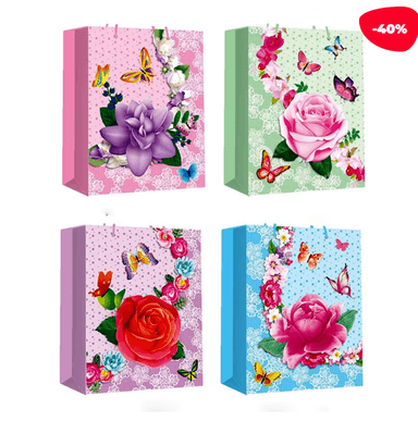 BOLSA REGALO ROSAS MARIPOSAS 26X10X32CM - 1