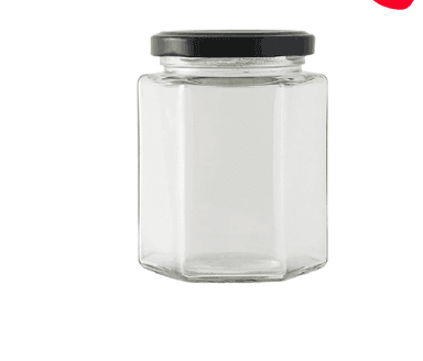FRASCO DE VIDRIO HEXAGONAL CON TAPA ALUMINIO NEGRO 500ML - 1