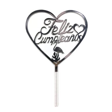 DECO TORTA ACRILICO FC CORAZON PLATEADO X1 UNI - 1