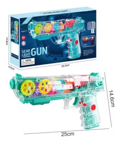 PISTOLA JUGUETE CON ENGRANAJE LUZ Y SONIDO TRANSPARENTE - 2